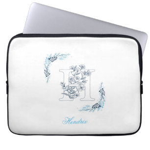 Funda Para Portátil Monograma azul inicial "H" Floral
