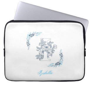 Funda Para Portátil Monograma azul inicial "I" Floral
