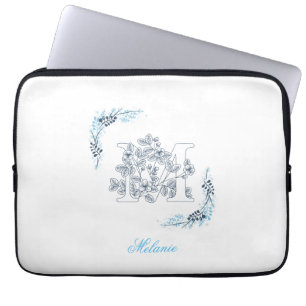 Funda Para Portátil Monograma azul inicial "M" Floral