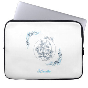 Funda Para Portátil Monograma azul inicial "O" Floral