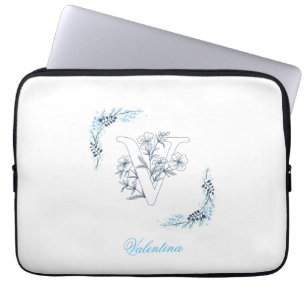 Funda Para Portátil Monograma azul inicial "V" Floral