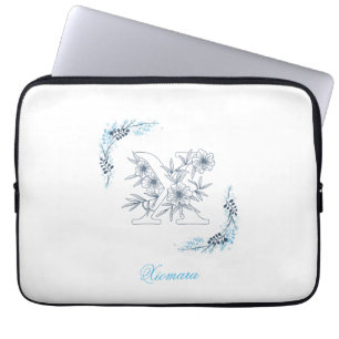 Funda Para Portátil Monograma azul inicial "X" Floral