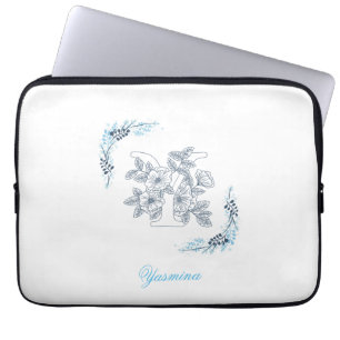 Funda Para Portátil Monograma azul inicial "Y" Floral