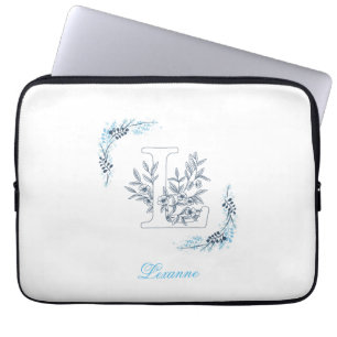 Funda Para Portátil Monograma azul "L" inicial Floral
