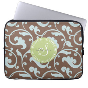 Funda Para Portátil Monograma azul marrón femenino elegante del