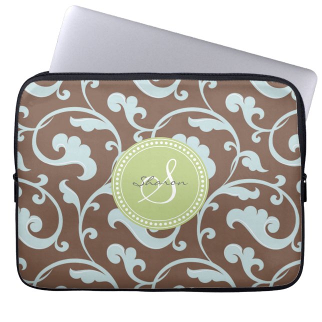 Funda Para Portátil Monograma azul marrón femenino elegante del (Frente)