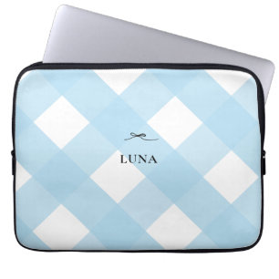 Funda Para Portátil Monograma azul negro simple moderno