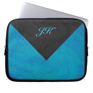 Funda Para Portátil Monograma Azul Oceano y Negro