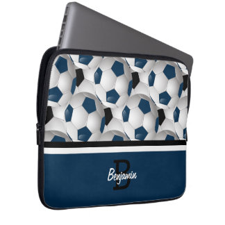 Funda Para Portátil Monograma Azul oscuro Patrón de bola de fútbol neg