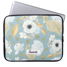 Funda Para Portátil Monograma azul y blanco de la primavera del