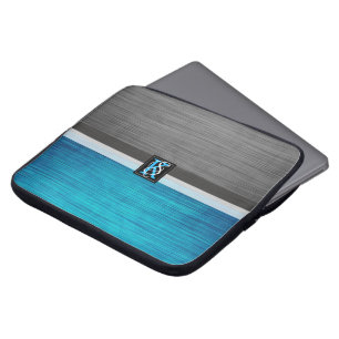 Funda Para Portátil Monograma azul y gris del tono simple dos de las