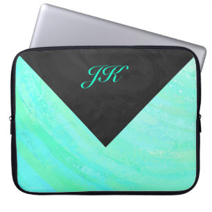 Funda Para Portátil Monograma azul y negro de hielo de menta