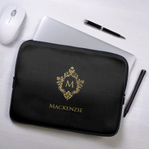 Monograma Black Faux Gold Elegante Escudo Vintage