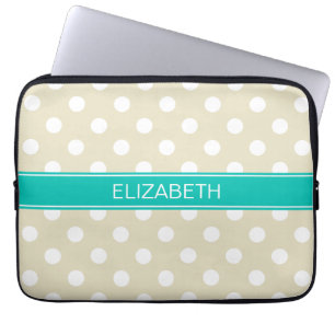 Funda Para Portátil Monograma blanco beige del trullo de los lunares
