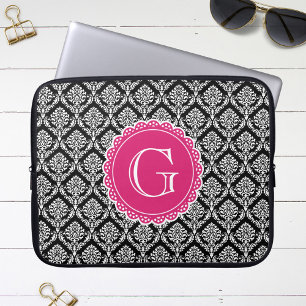 Funda Para Portátil Monograma blanco caliente del patrón de Damasco fl