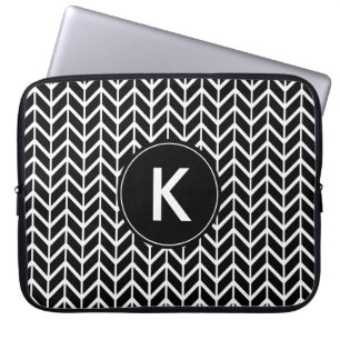 Funda Para Portátil Monograma blanco negro de Chevron