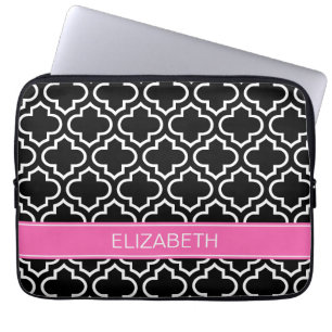 Funda Para Portátil Monograma blanco negro del nombre de las rosas