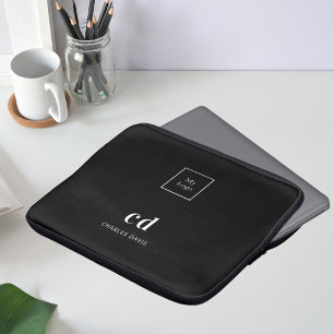 Funda Para Portátil Monograma blanco negro insignia nombre logotipo de