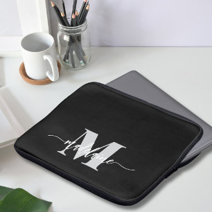 Funda Para Portátil Monograma blanco negro plateado