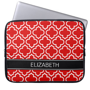 Funda Para Portátil Monograma blanco rojo marroquí #6 Nombre negro