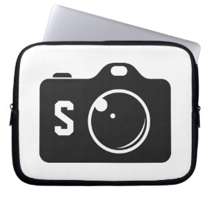 Funda Para Portátil Monograma blanco y negro de la cámara de arte pop