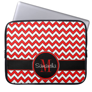Funda Para Portátil Monograma blanco y negro rojo del personalizado