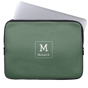 Funda Para Portátil Monograma blanco y nombre en verde