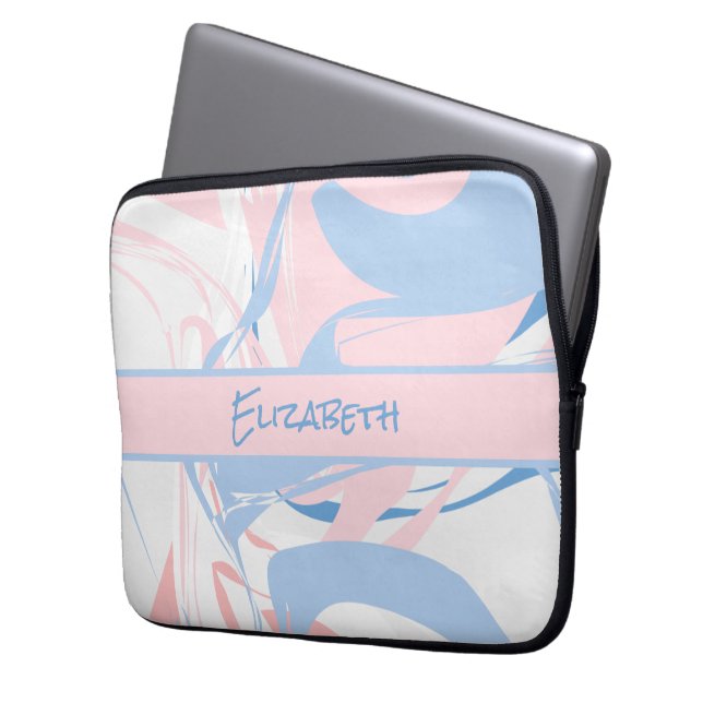 Funda Para Portátil Monograma Blue White Pink Marble Swirl (Anverso izquierdo)