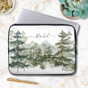 Funda Para Portátil Monograma Bosque de Pinos de Montaña Rústico Acuar