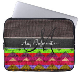Funda Para Portátil Monograma Brown Chevron Zigzag Burlap Jute