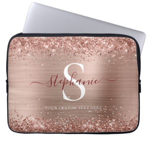 Funda Para Portátil Monograma Brown Faux-Purpurina Girly Glam