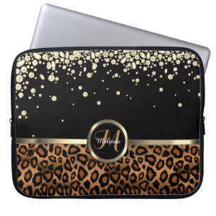 Funda Para Portátil Monograma Brown y Leopardo Negro con Diamante de O