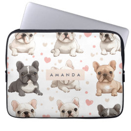 Funda Para Portátil Monograma Bulldog francés adorable personalizado