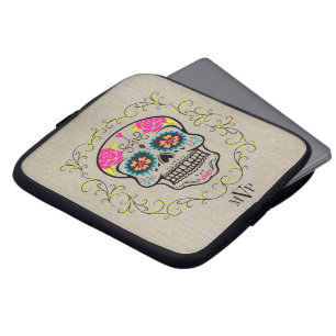 Funda Para Portátil Monograma Burlap Hipster Colorum Sugar Skull