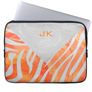 Funda Para Portátil Monograma cebra Naranja y blanco
