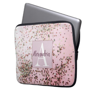 Funda Para Portátil Monograma Champagne Confetti Rosa