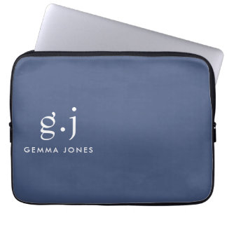 Funda Para Portátil Monograma Clásico Elegante Mínimo Dusty Azul Blanc