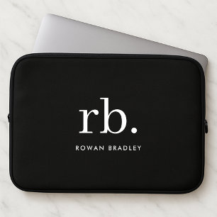Funda Para Portátil Monograma Clásico Elegante Mínimo Negro y Blanco