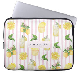 Funda Para Portátil Monograma Color de agua personalizado Lemons Lemon