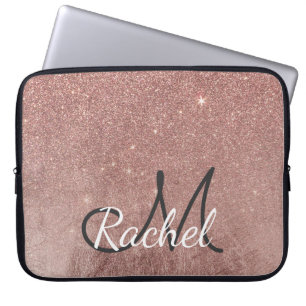 Funda Para Portátil Monograma color de rosa rosado atractivo femenino