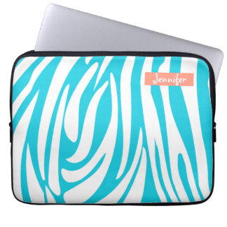 Funda Para Portátil Monograma Color turquesa Patrón de cebra a rayas