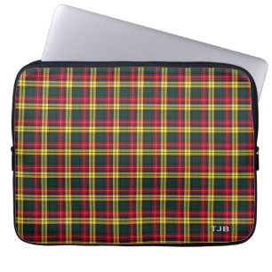 Funda Para Portátil Monograma colorido de la tela escocesa del tartán