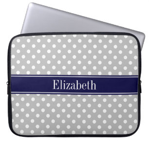 Funda Para Portátil Monograma con el nombre azul de la marina de los p