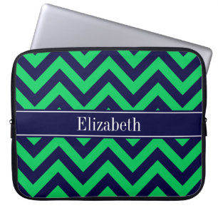 Funda Para Portátil Monograma con nombre azul de la Marina de Esmerald