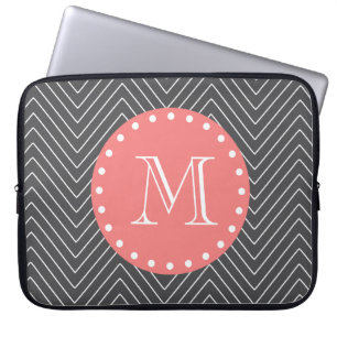 Funda Para Portátil Monograma coralino del modelo 2A de Chevron del