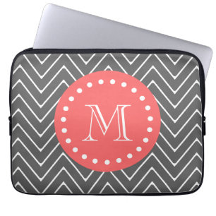 Funda Para Portátil Monograma coralino del modelo 2A de Chevron del