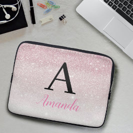 Funda Para Portátil Monograma crudo de color rosado Añadir tu nombre +