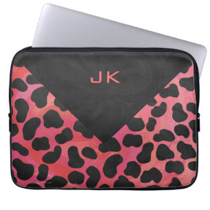 Funda Para Portátil Monograma dálmata negro y rojo