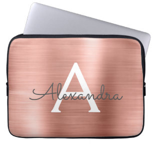 Funda Para Portátil Monograma de acero inoxidable de oro rosa rosa