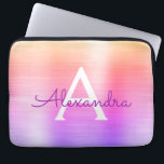 Funda Para Portátil Monograma de acero inoxidable rosa y morado<br><div class="desc">Manga monograma elegante de acero inoxidable color rosa y púrpura pastel Ombre Faux. Esta manga se puede personalizar para incluir su nombre inicial y su nombre.</div>